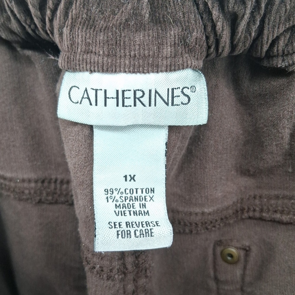 Catherines Brown Corduroy Pants Womens 1X Elastic Waist Pull On‎ Casual Comfy - Picture 9 of 14